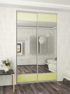 Дверь-купе зеркальная комбинированная, цветное стекло Oracal 023 и зеркало