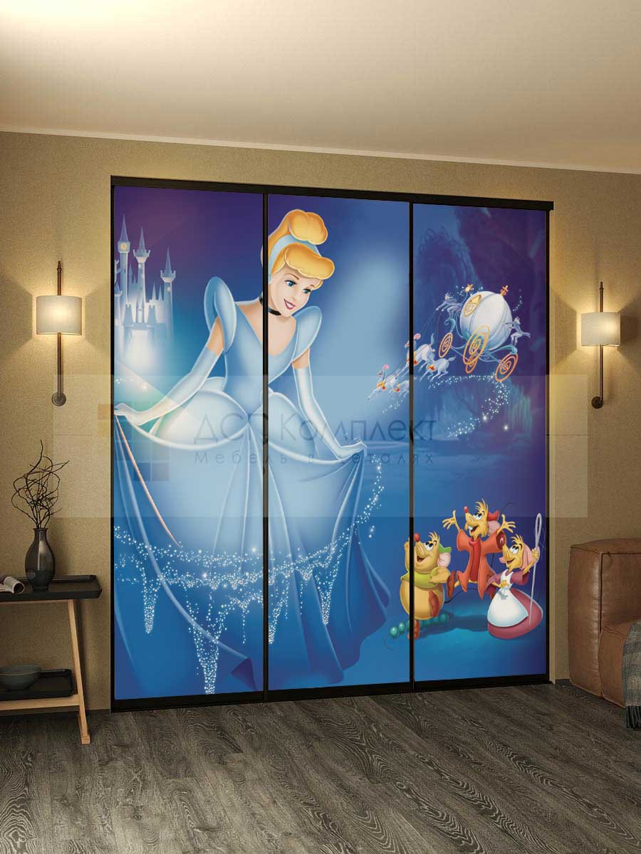 Изображение дверей купе со стеклом и фотопечатью Золушка Disney/ Модель 6-07