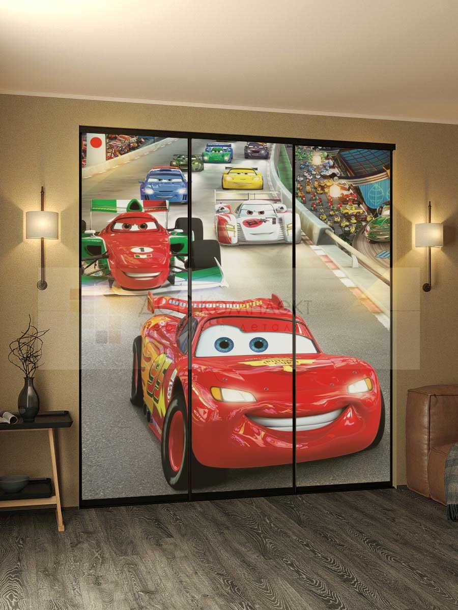 Изображение дверей купе со стеклом и фотопечатью Тачки Pixar/ Модель 6-08